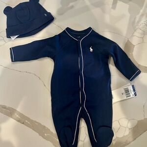 Ralph Lauren Dark Blue Baby Footie with Hat
